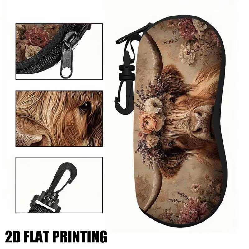 Glasses Case - Highland Cow Print  Size 6.7" x 3.1"