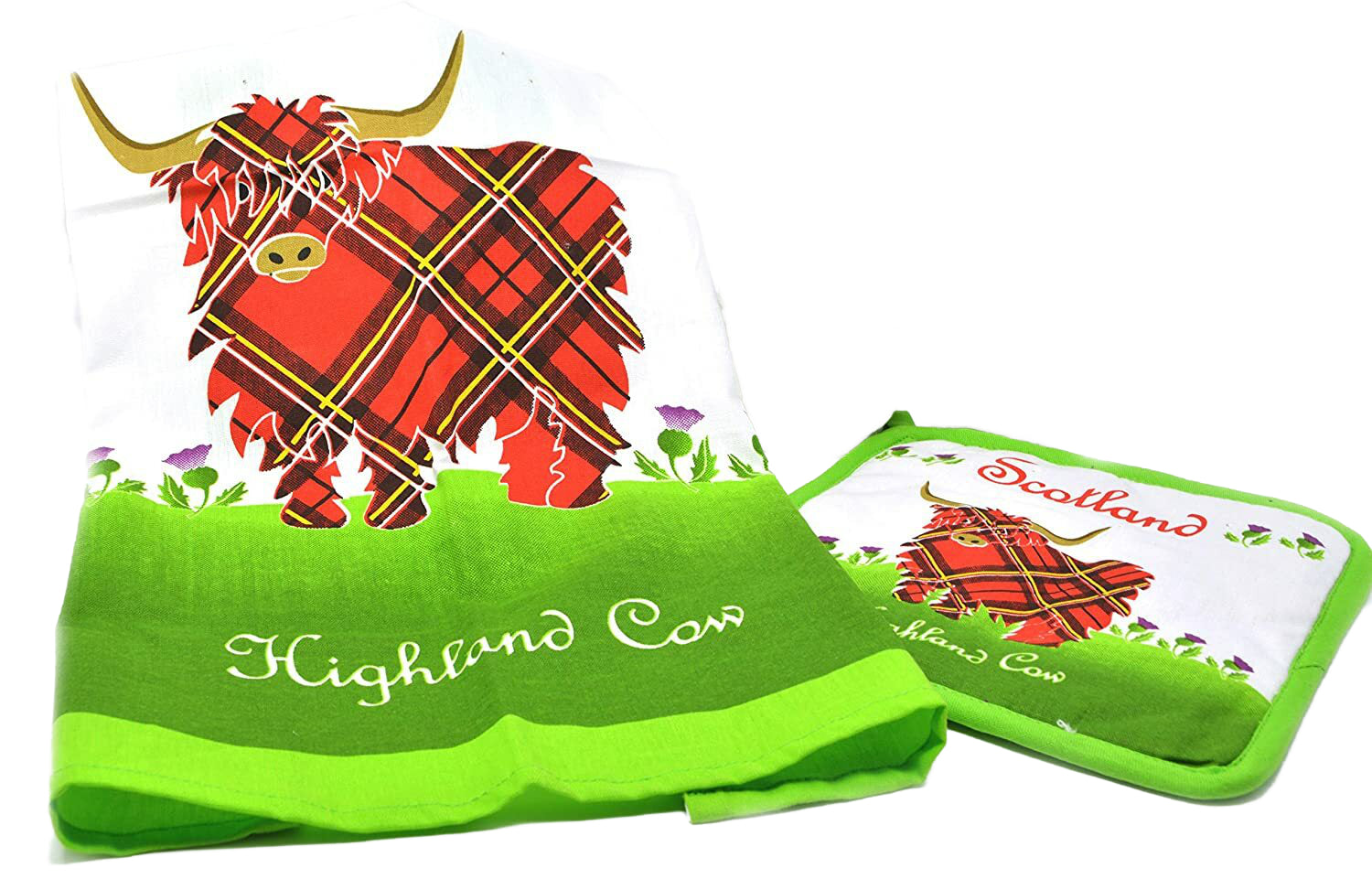 Tea Towel & Pot Holder Set - Highland Cow