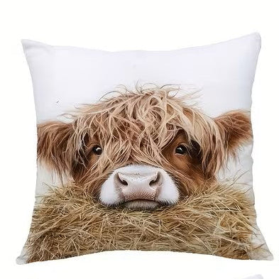 Cushion Cover - Cutie Highland Cow (Cover Only & Pattern on one side) Size 17.7" x 17.7"