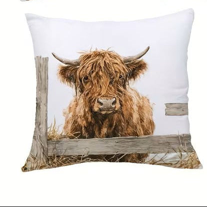 Cushion Cover - Cutie Highland Cow (Cover Only & Pattern on one side) Size 17.7" x 17.7"