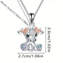 Earrings & Necklace 3 Pcs - Highland Cow Rhinestone Costume Jewelry