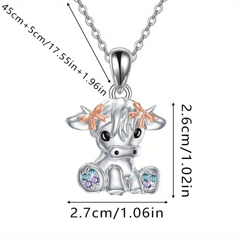 Earrings & Necklace 3 Pcs - Highland Cow Rhinestone Costume Jewelry