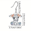 Earrings & Necklace 3 Pcs - Highland Cow Rhinestone Costume Jewelry