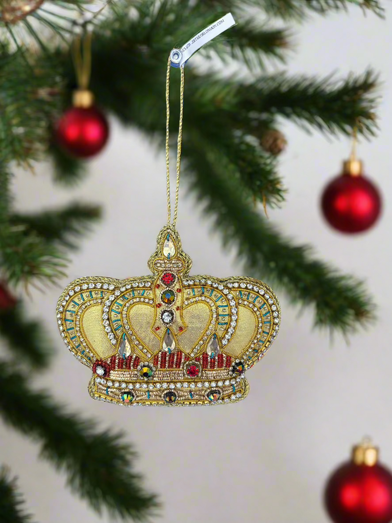 #46 Tinker Tailor Gold Crystal Crown Christmas Ornament.