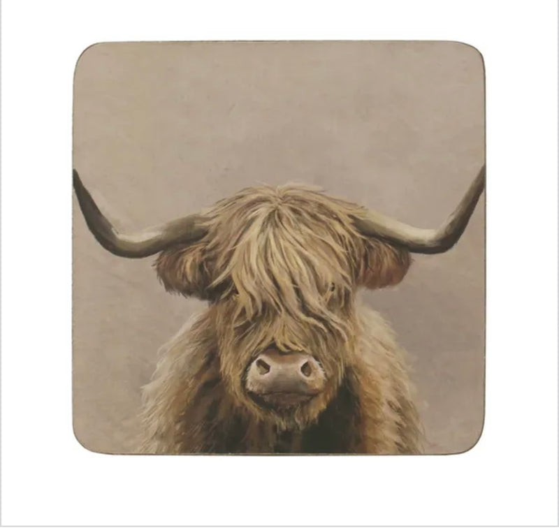 Coasters, Highland Cow, 4 pack