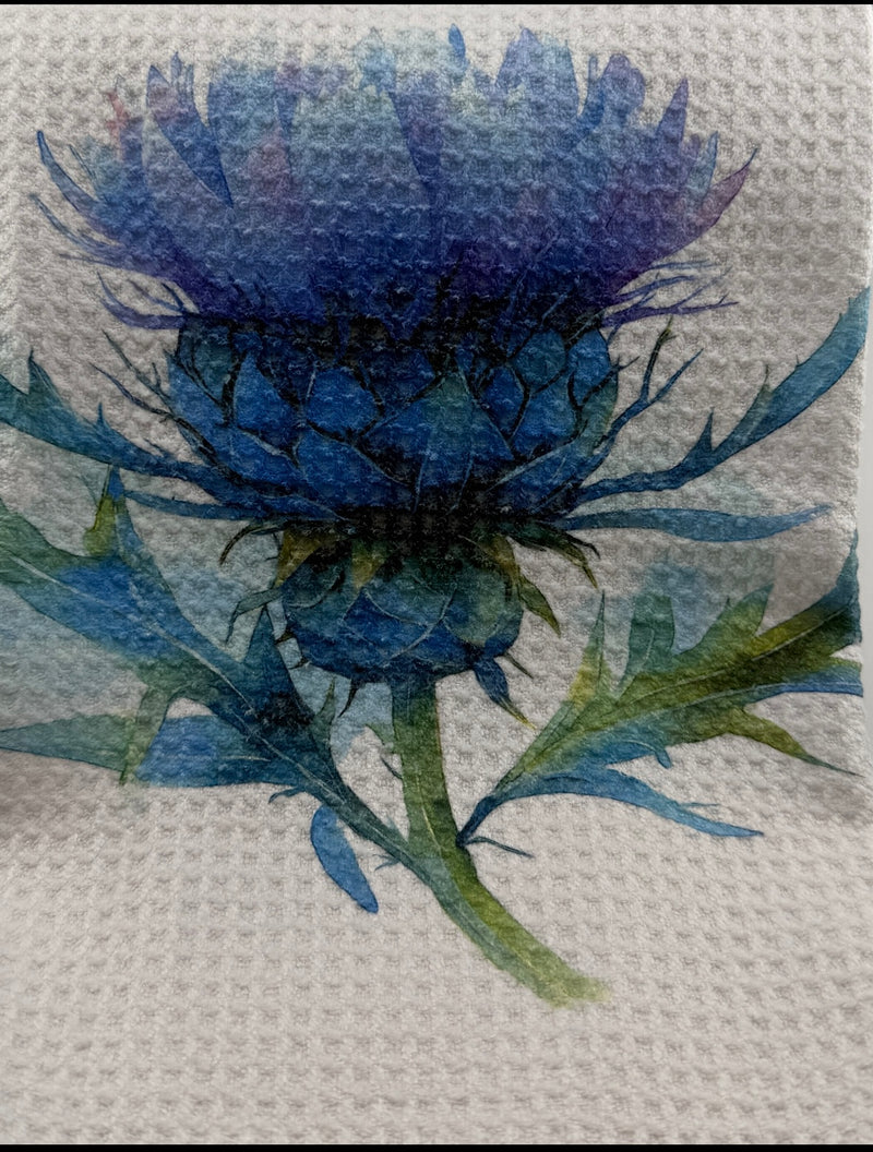 Tea Towel. Custom Made Thistle (15x27) Designs may vary.