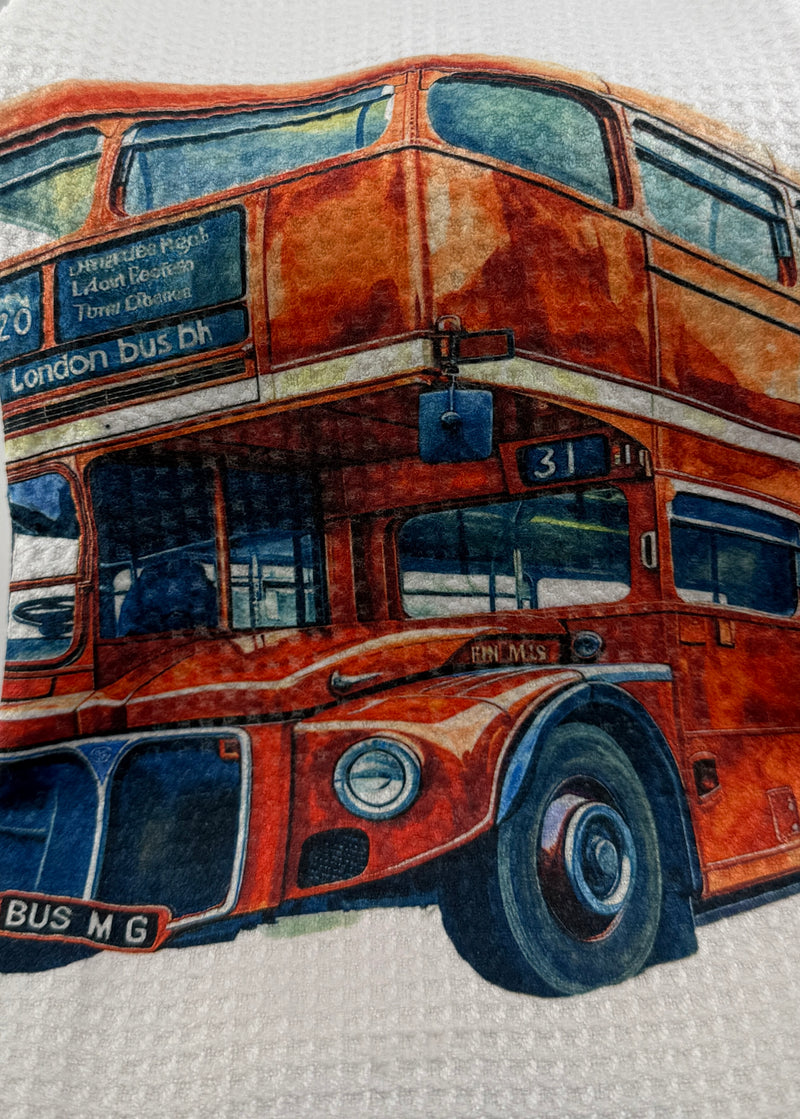 Tea towel. Custom Made London Bus (15x27) Designs may vary.