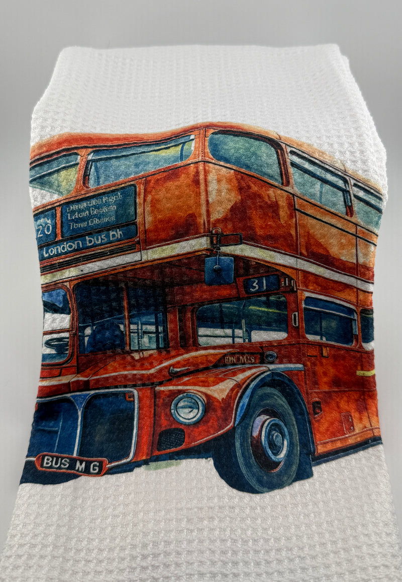 Tea towel. Custom Made London Bus (15x27) Designs may vary.