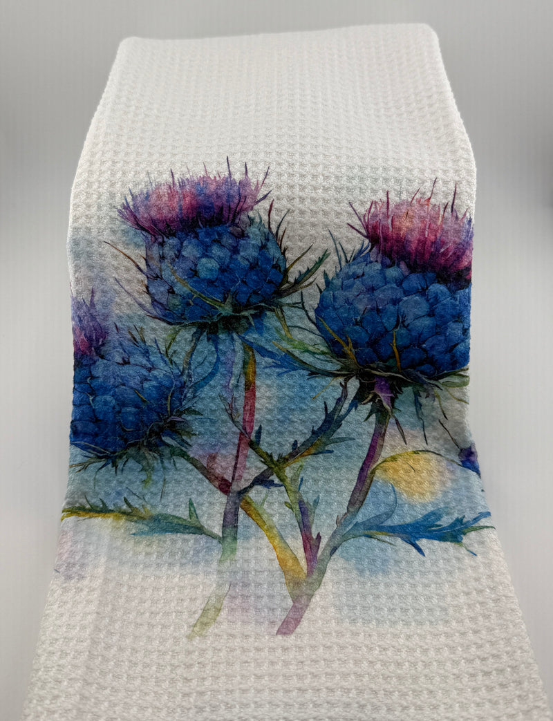 Tea Towel. Custom Made Thistle (15x27) Designs may vary.