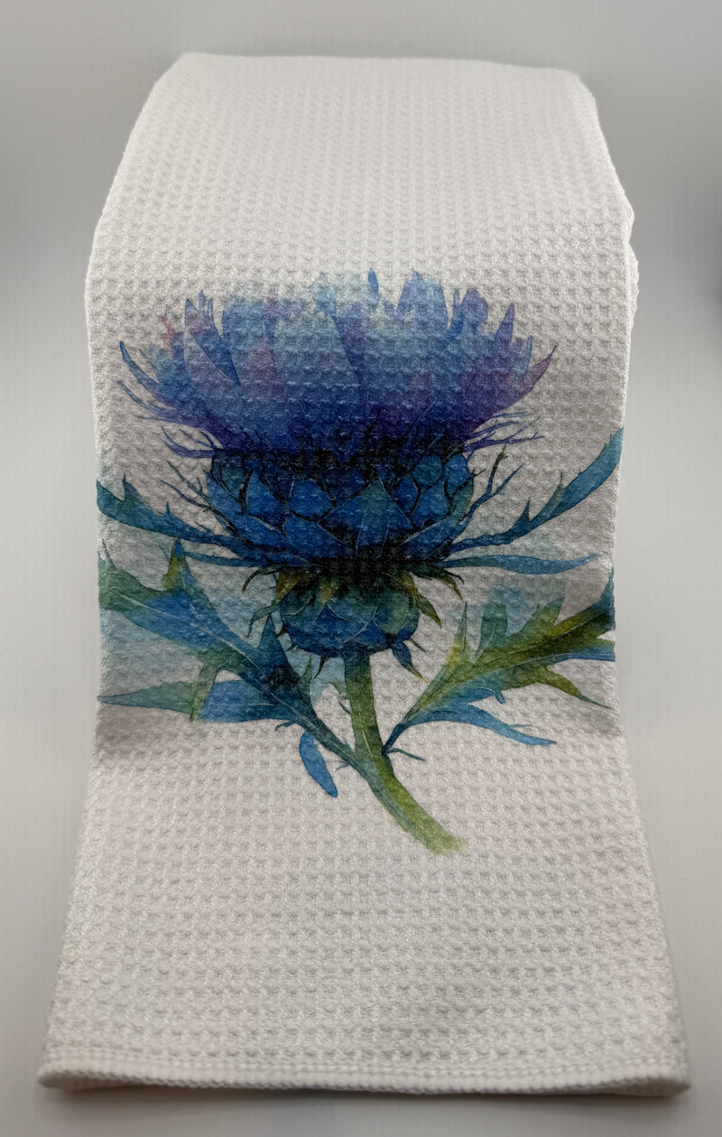 Tea Towel. Custom Made Thistle (15x27) Designs may vary.