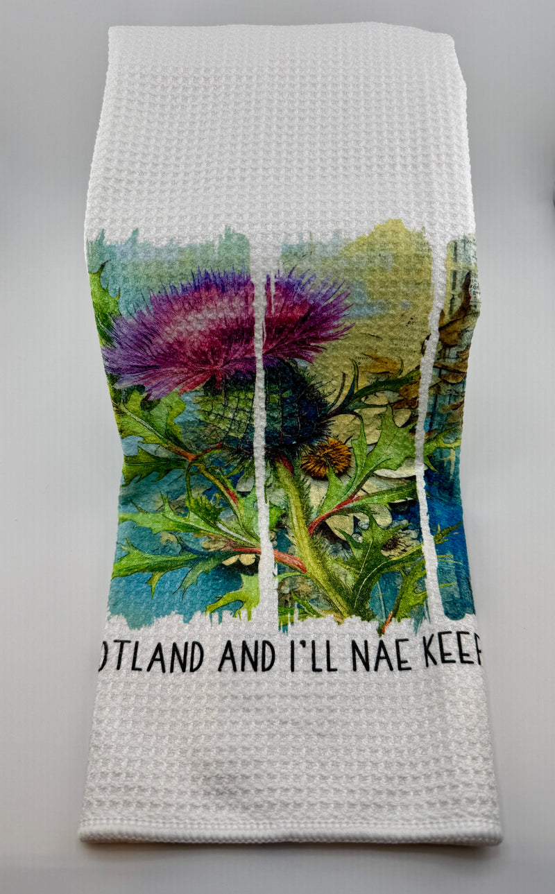 Tea towel. Custom Thistle (15x27) Designs may vary.