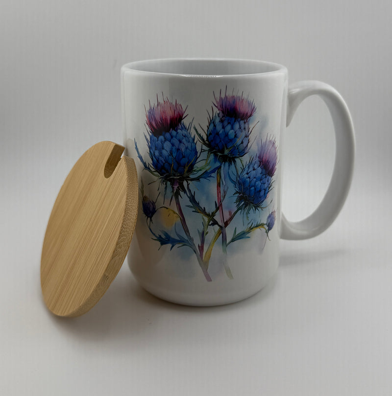 Mug. Custom made Blue and Pink Thistle. Designs may vary.