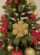 #65 Tinker Tailor Gold Crystal Snowflake Christmas Ornament.