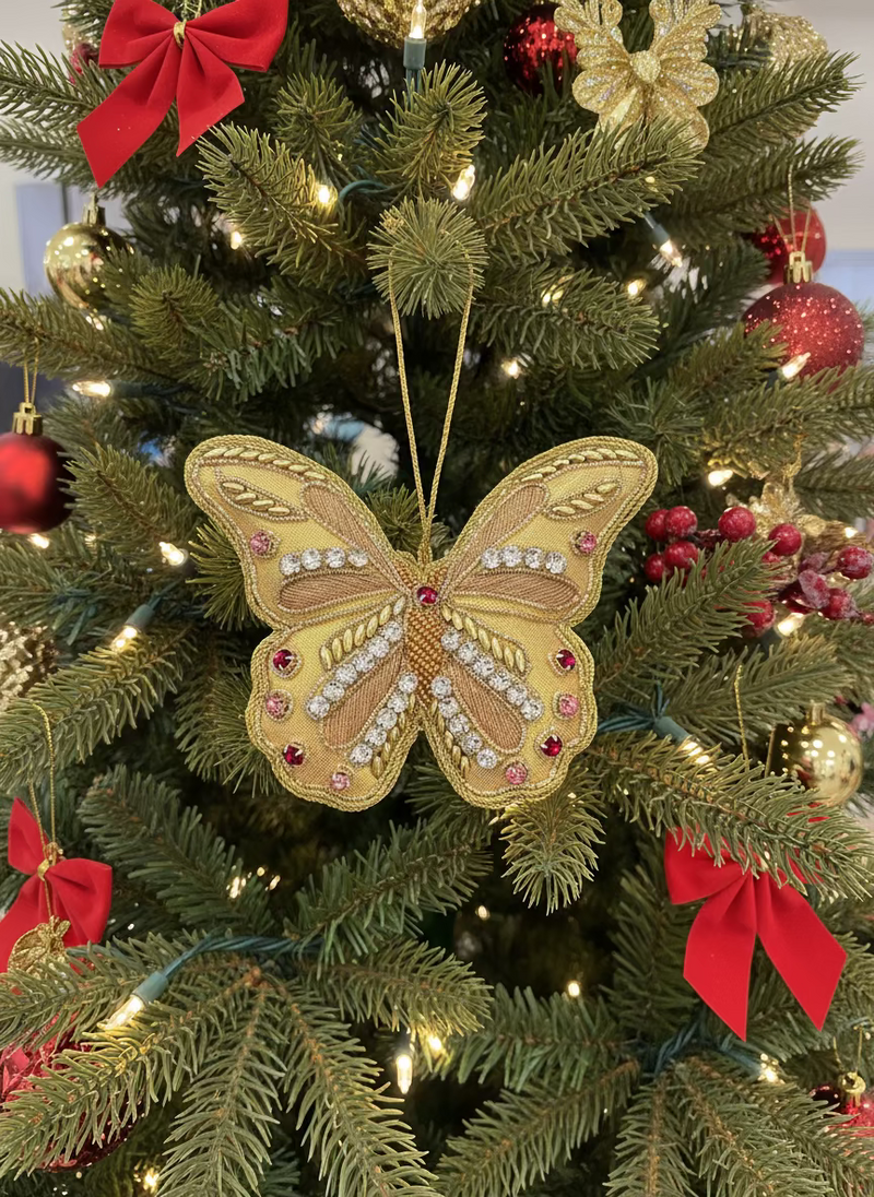 #63 Tinker Tailor Gold Butterfly with Crystals Christmas Ornament.