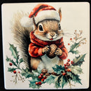 Coaster square  - Custom Made, Squirrel with Santa Hat and Holly