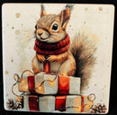 Coaster square - Custom Made Squirrel with Scarf and Presents