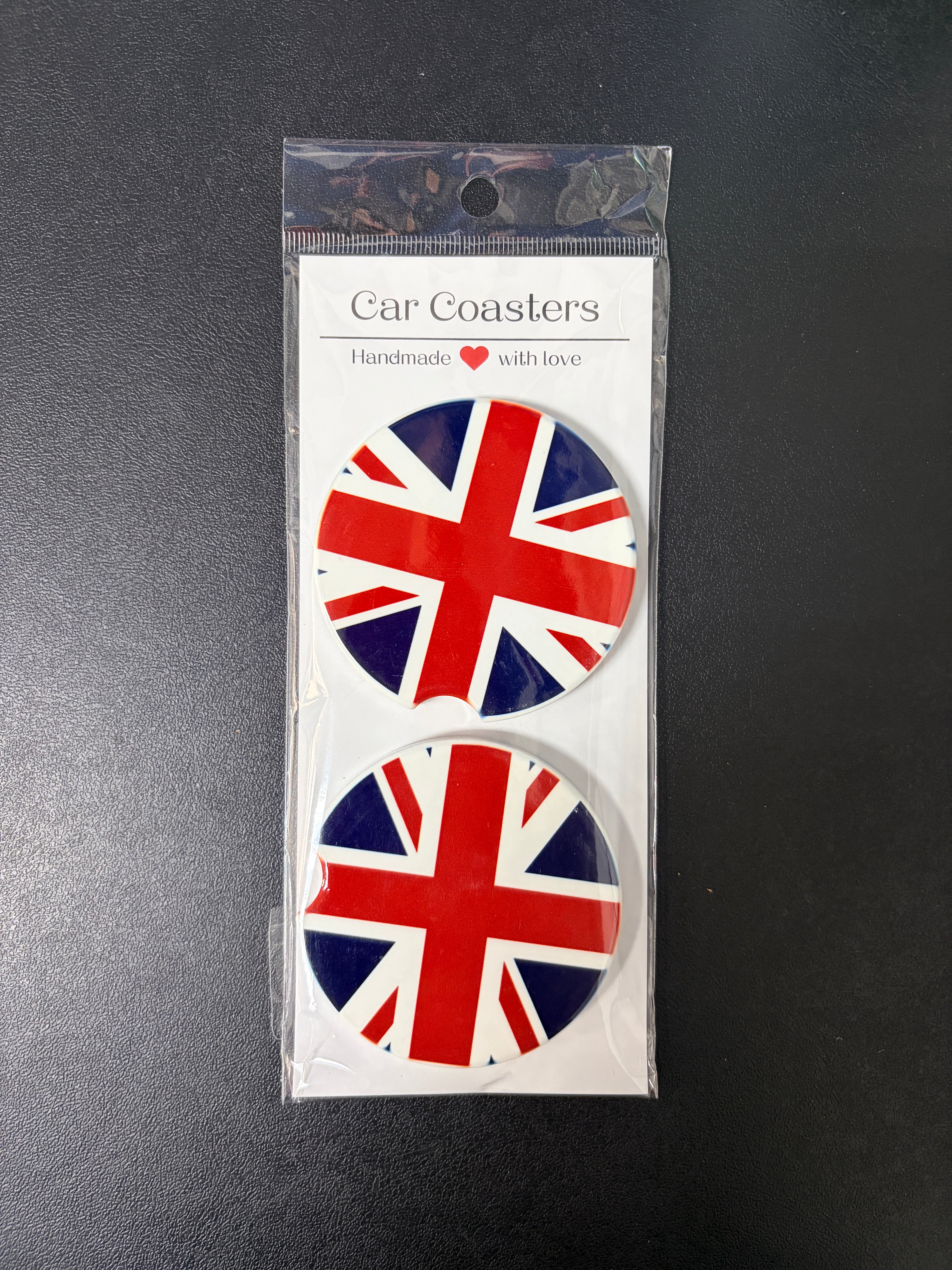 Car Coaster - Custom Made - Union Jack Flag - Ceramic, Set of 2