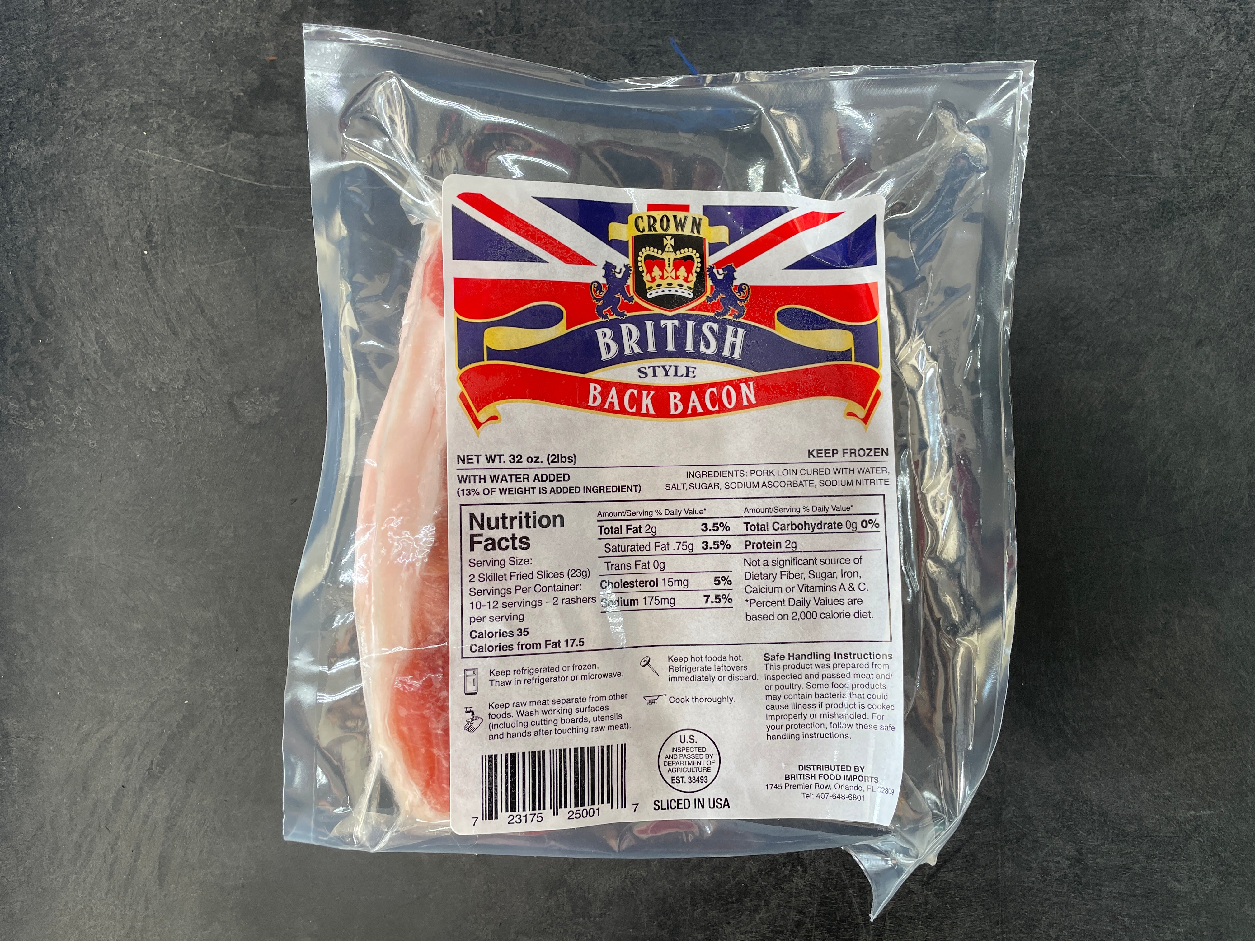 Crown British Back Bacon Catering Pack 32oz (2lb Ship Weight)