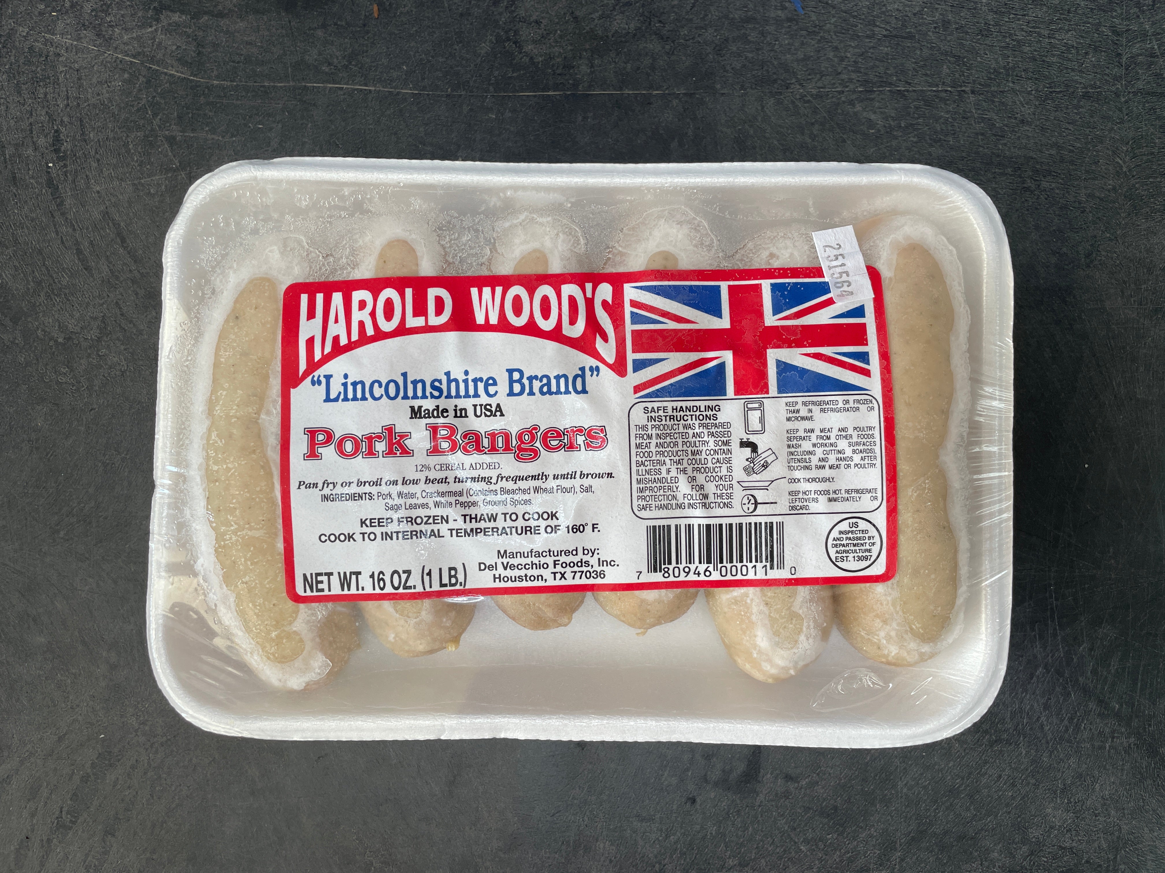 Harold Wood's Lincolnshire Pork Bangers 6pk 16oz (1lb Ship Weight)