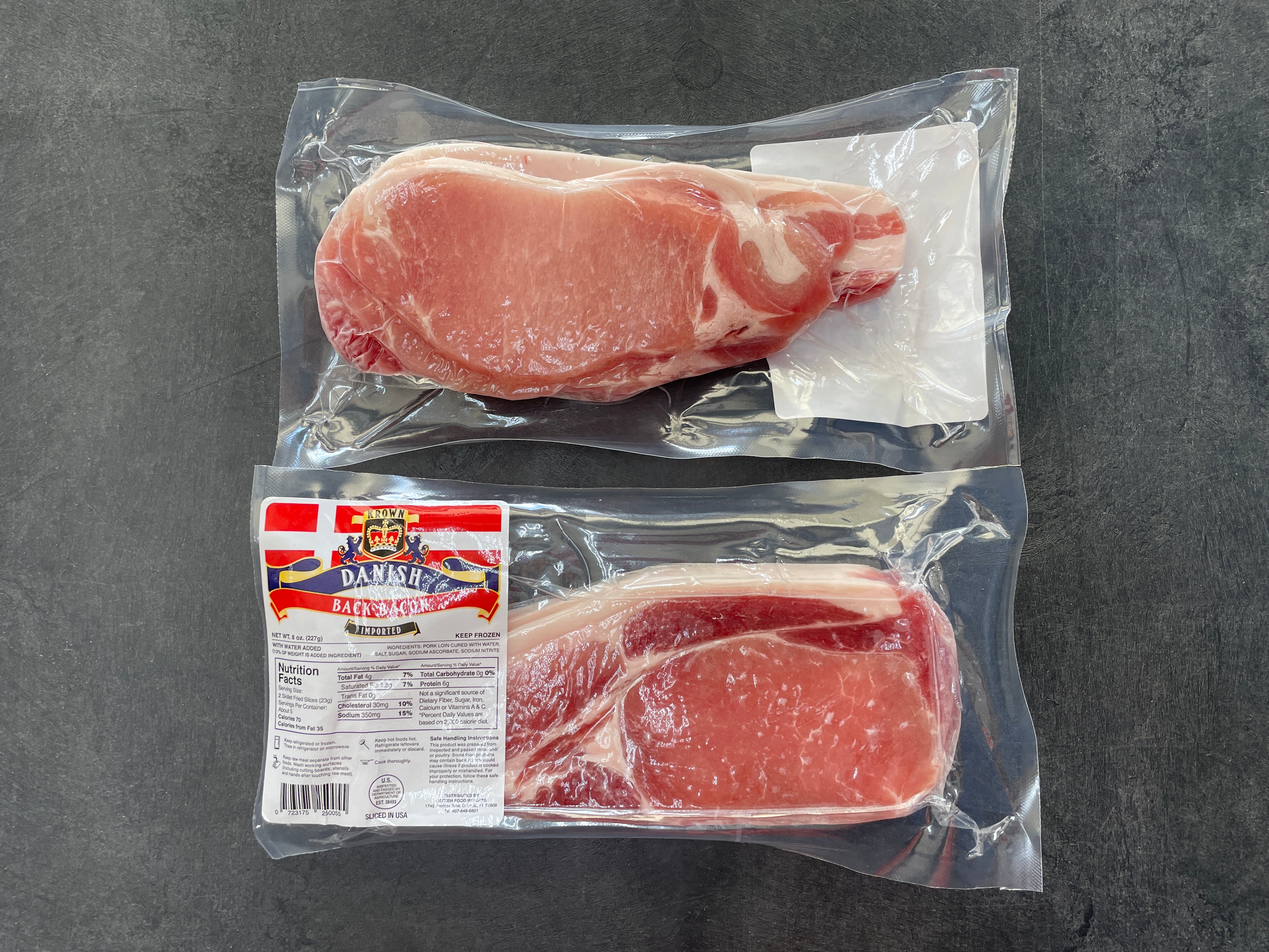 Crown Danish Back Bacon 8oz (1/2lb Ship Weight)
