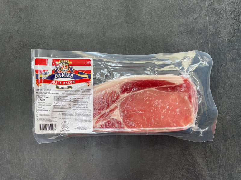 Crown Danish Back Bacon 8oz (1/2lb Ship Weight)