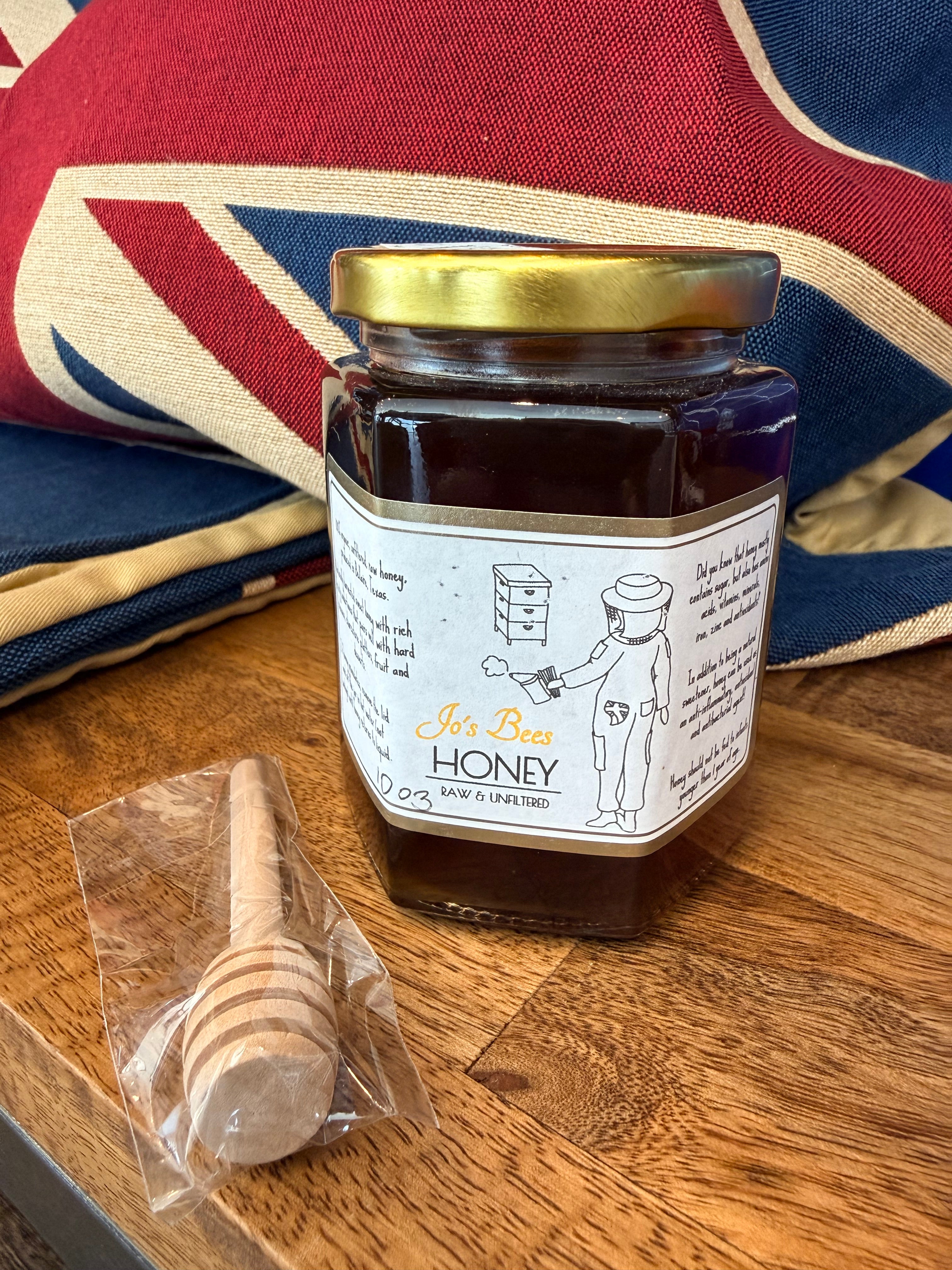 Jo's Bees Honey Raw & Unfiltered  Size 10 oz (280g)