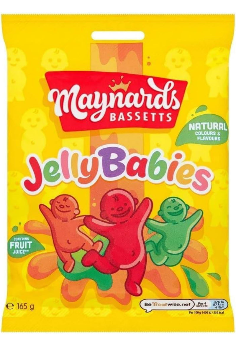 Maynards Bassett Jelly Babies Bag contains 165g of fruity candies, these chewy treats are perfect for snacking on-the-go. Made with real fruit juice, you can enjoy a burst of flavor with every bite. T<span data-mce-fragment="1">hese Jelly Babies are the most popular Jelly Baby candy in England.</span>