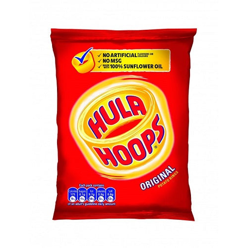 <p><span>KP Hula Hoops Ready Salted Original flavor crisps shaped as potato rings, that fit perfectly on your fingers. Yum!! Hula Hoops are cooked with 100% sunflower oil and are completely free from all artificial flavors, colors and MSG. </span></p> <p><span>Of course, they still taste as great as ever!</span></p> <p><span>Other Flavors include, Cheese &amp; Onion, Salt &amp; Vinegar, Original Ready Salted and BBQ Beef.</span></p>