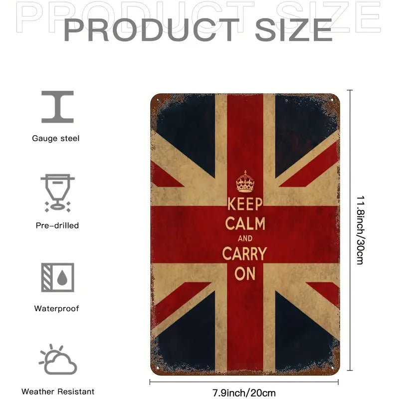 Keep calm and carry on Vintage UK flag metal sign (8" x 12" approx)