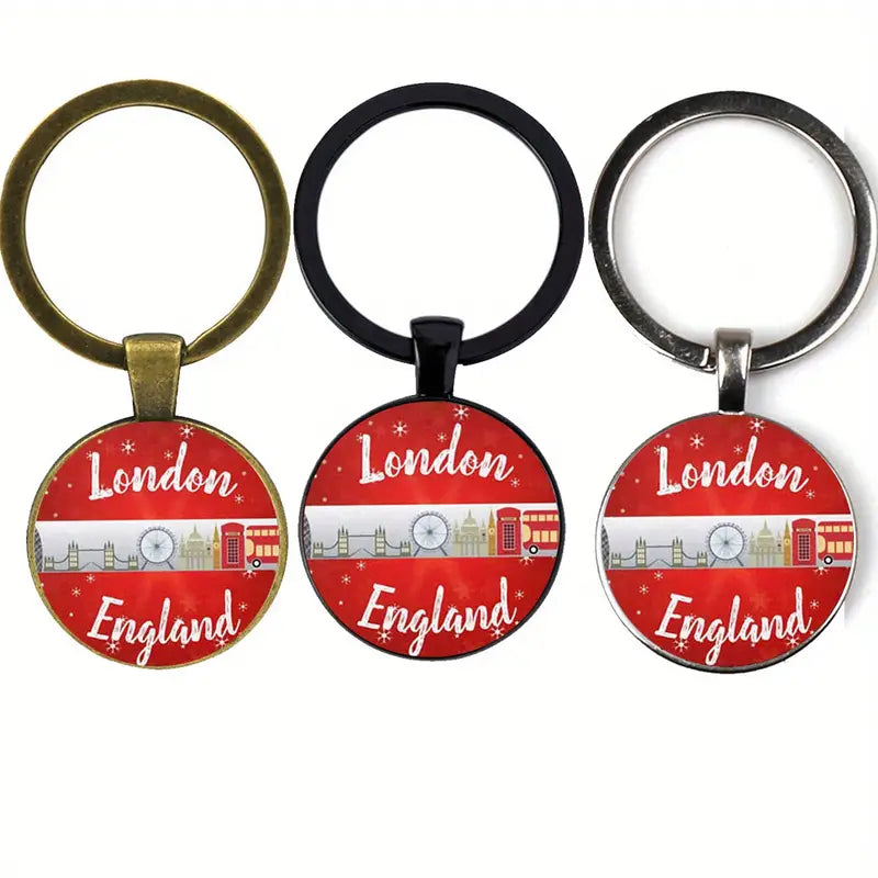 Key Ring. London England x 3 (21/4" x 1")