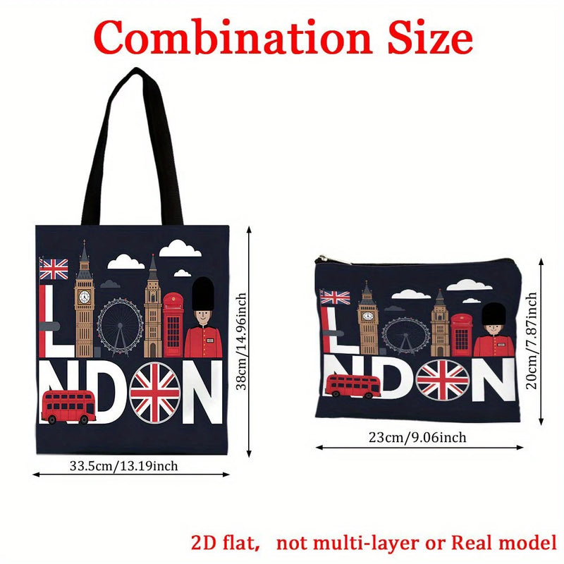 Tote Bag - London Icons Tote with matching Cosmetic Bag 2 Pcs