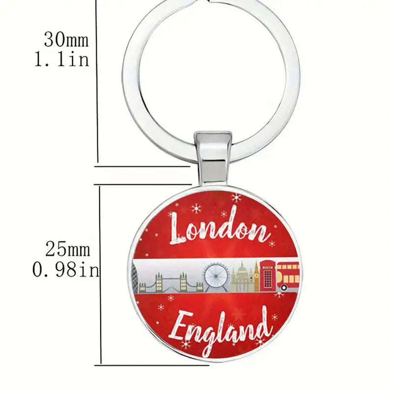 Key Ring. London England x 3 (21/4" x 1")