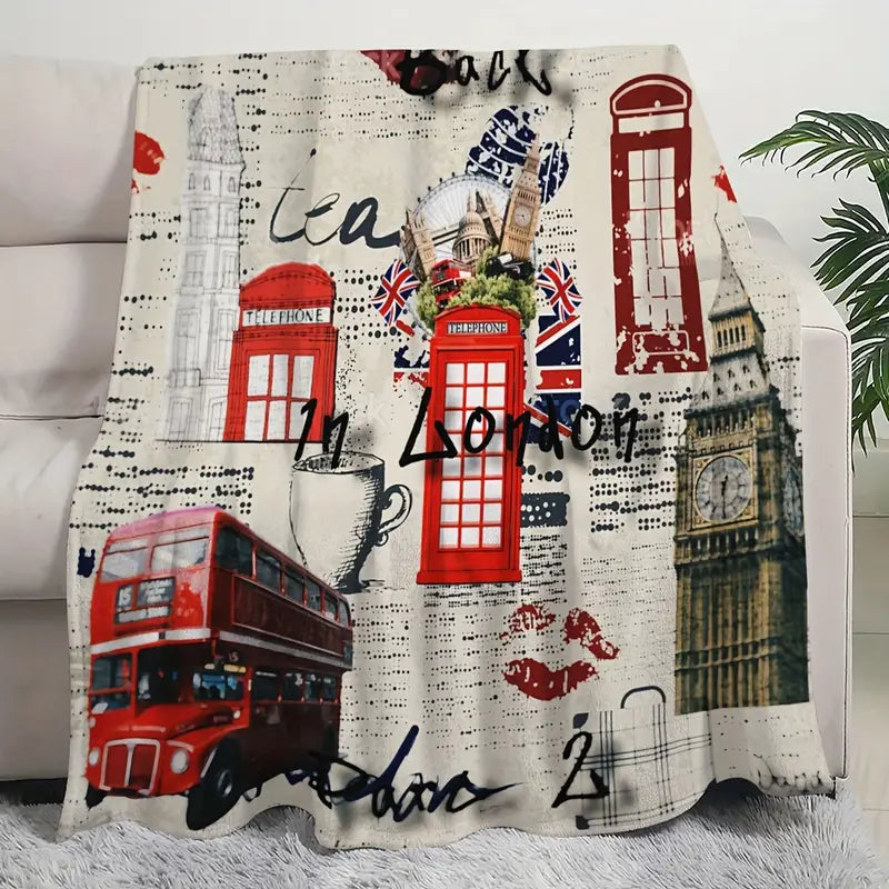 UK London Icons Fleece Throw 59 x 79"