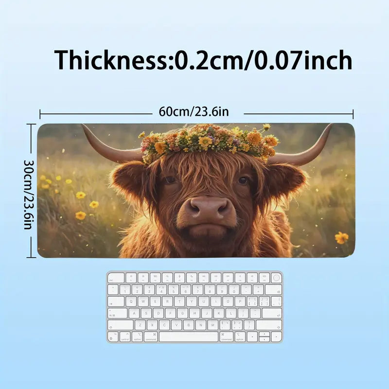 Mouse Pad - Highland Cow with Flower Crown 11.8" x 23.6"