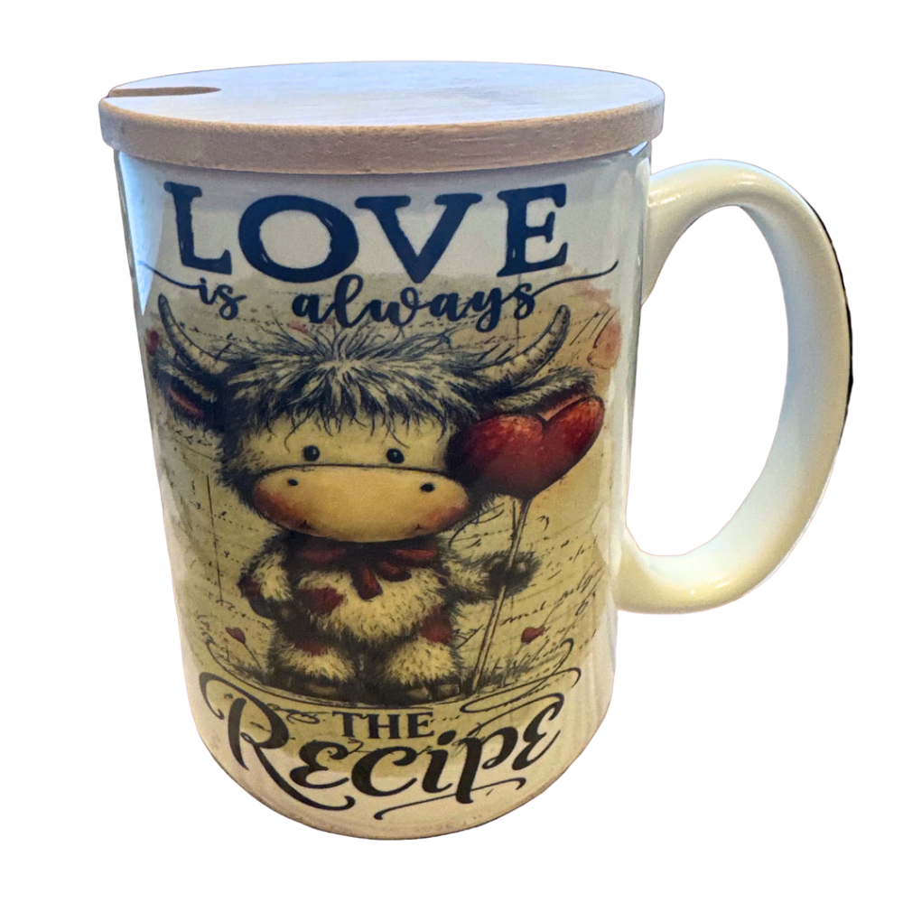 Mug 15oz - Custom Made Highland Cow "Love is always The Recipe"