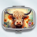 Pill Box - 2-Compartment - Highland Cow Floral
