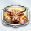 Pill Box - 2-Compartment - Highland Cow Floral