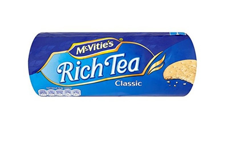 McVitie's Rich Tea biscuits provide a delicious snack for tea-time or anytime. With 200g of crispy, golden-baked biscuits, they are conveniently packed in a resealable pouch for freshness and flavor. Quick and easy to prepare, each biscuit provides a good source of dietary fiber and contains no palm oil or artificial flavors. Enjoy with a cup of tea or as a satisfying snack.