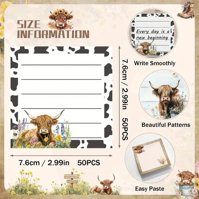 Sticky Notes assorted - Highland Cow (Pack of Two - 30 sheets each)