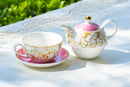Tea For One Set - Pink Gold Scroll Fine Porcelain