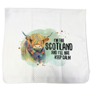 Tea Towel Handmade Design - Highland Cow with Message (I’m Fae Scotland) 15" x 27"
