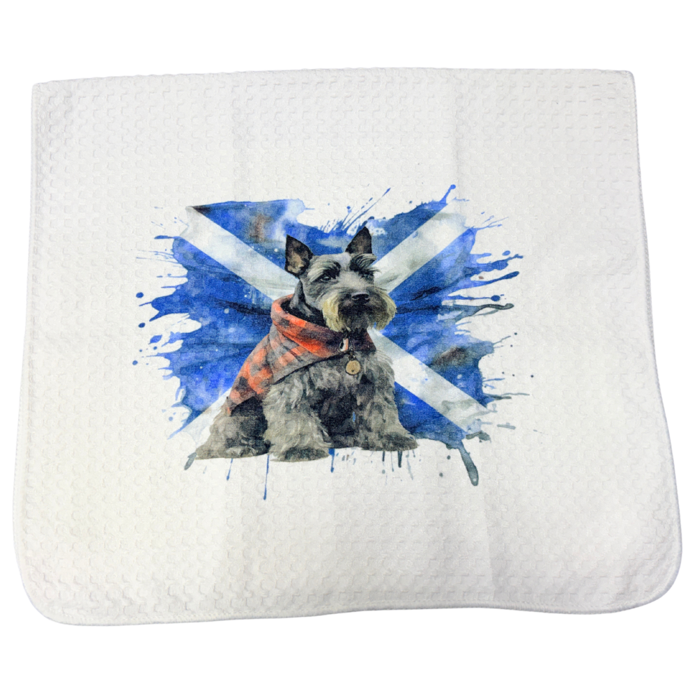 Tea Towel Handmade Design - Scottish Flag with Scottie Dog 15" x 27"