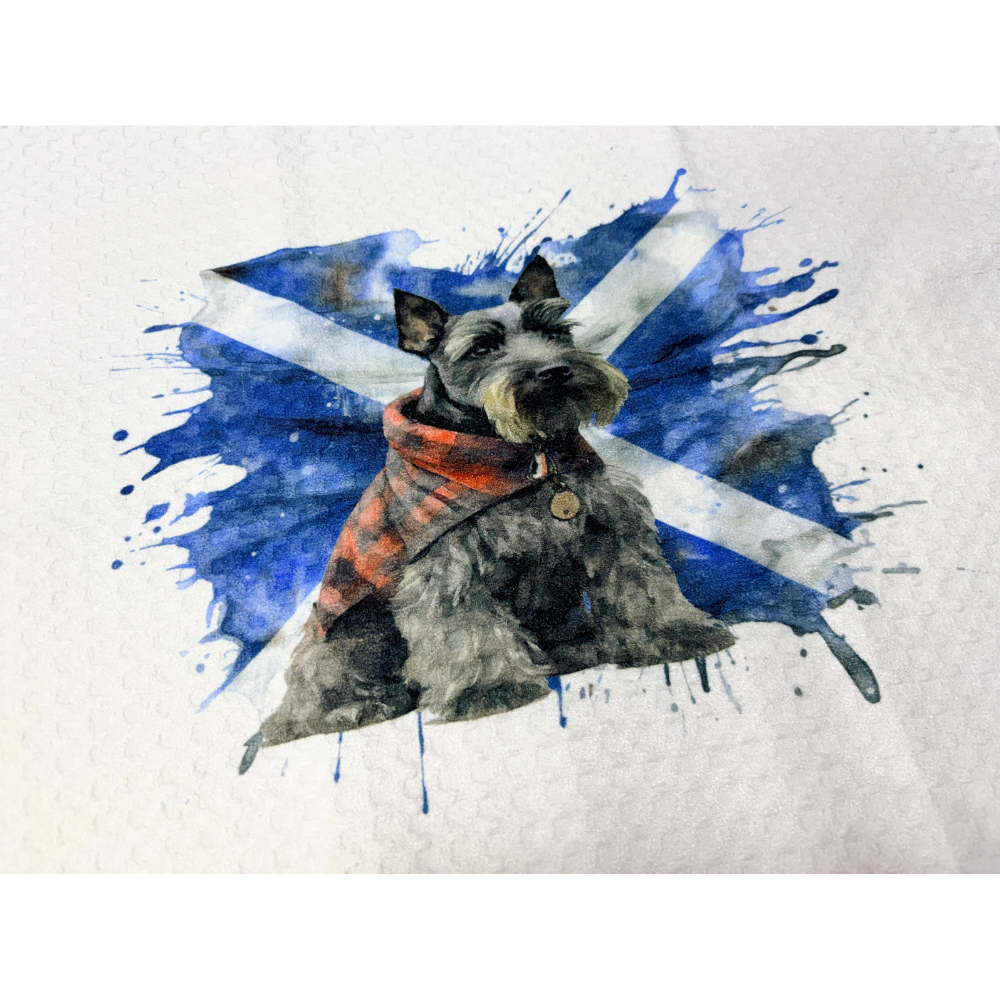 Tea Towel Handmade Design - Scottish Flag with Scottie Dog 15" x 27"