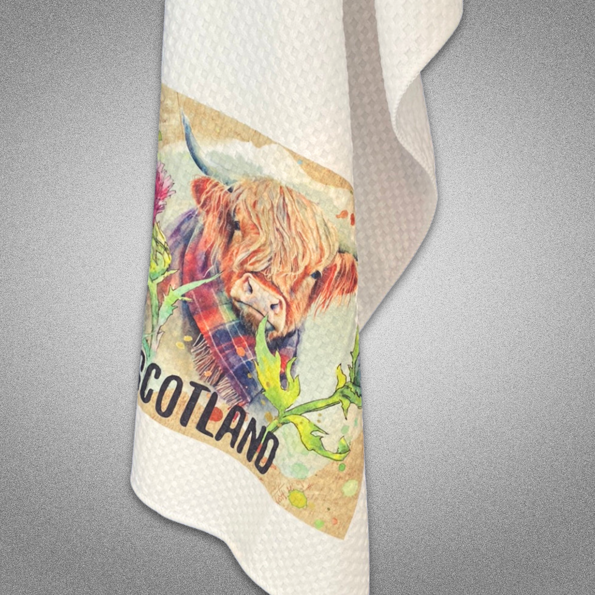 Tea Towel Handmade Design - Scotland Highland Cow