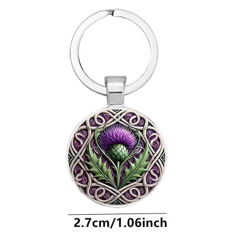 Key Ring. Scottish Thistle x 1 (2 1/4" x 1") (designs may vary)
