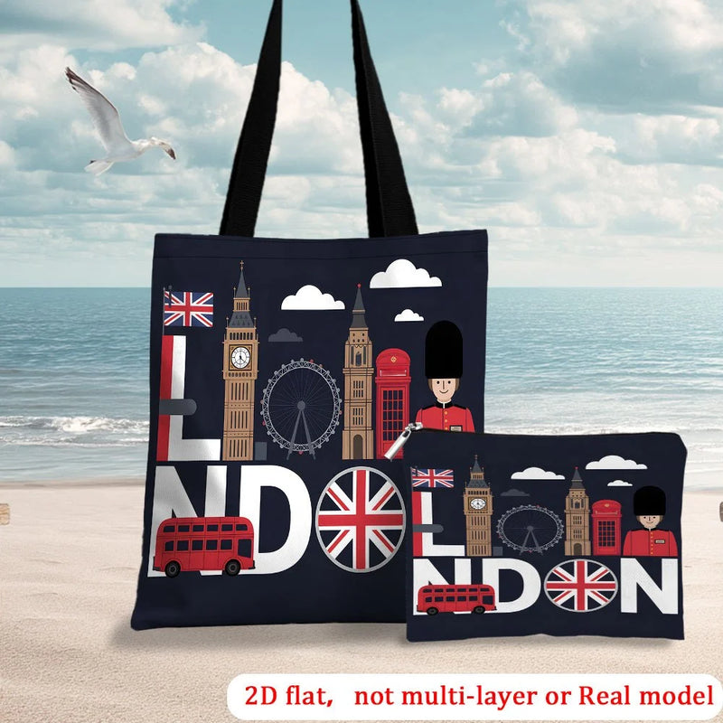 Tote Bag - London Icons Tote with matching Cosmetic Bag 2 Pcs