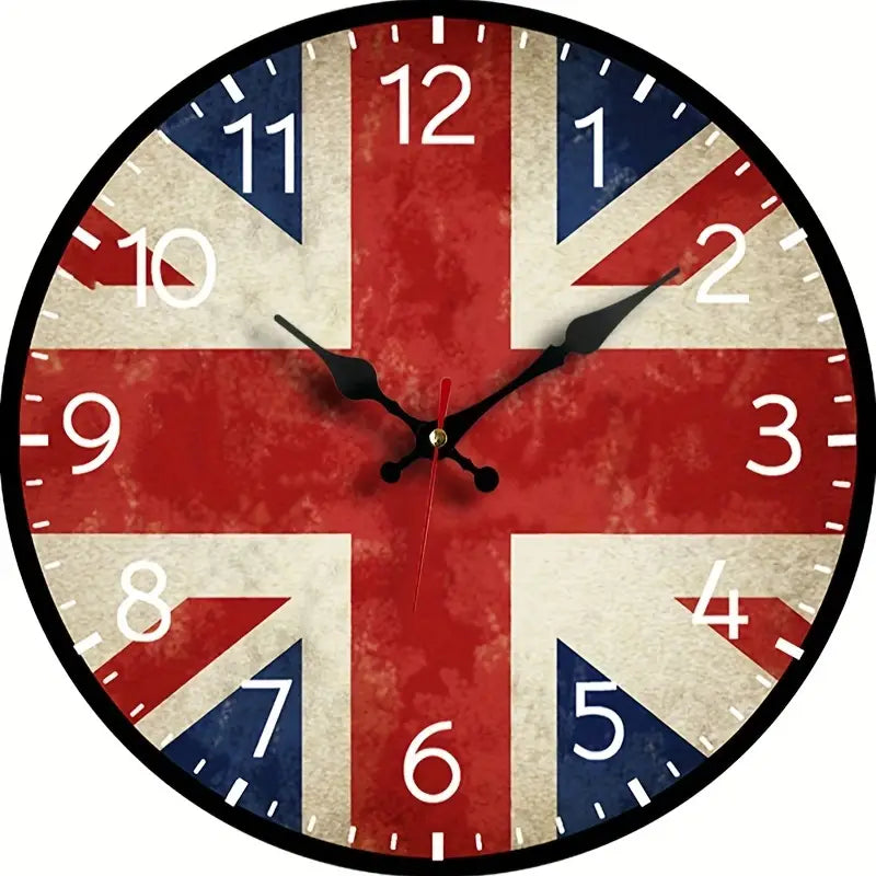 UK Union Jack Wooden Wall Clock 12"