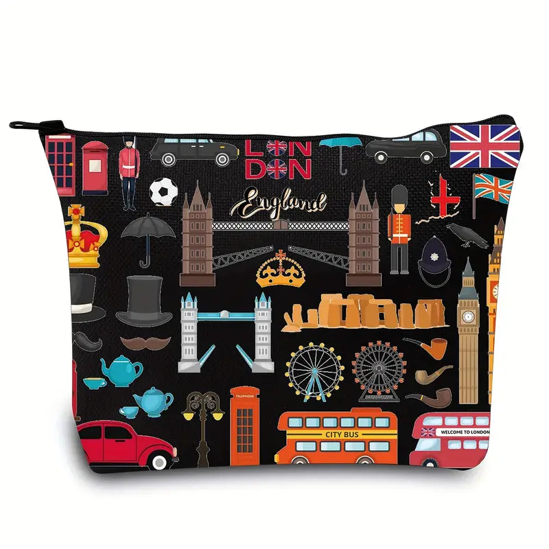 UK London Icons Cosmetic or Pencil Pouch (Black)