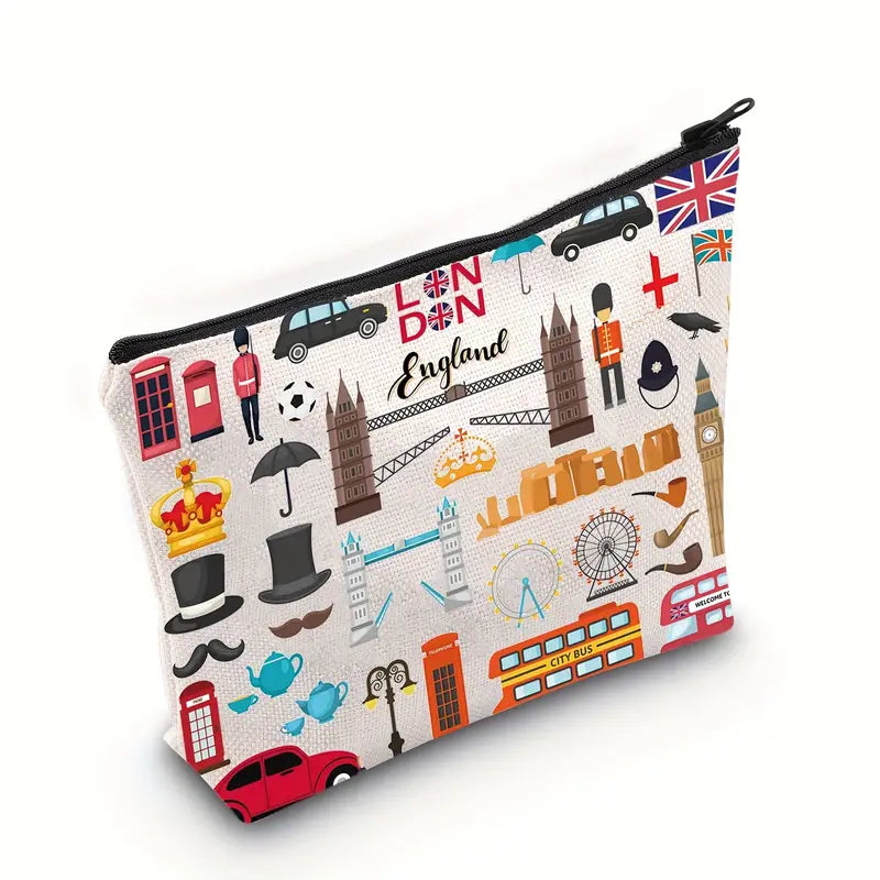 UK London Icons Cosmetic or Pencil Pouch (White)