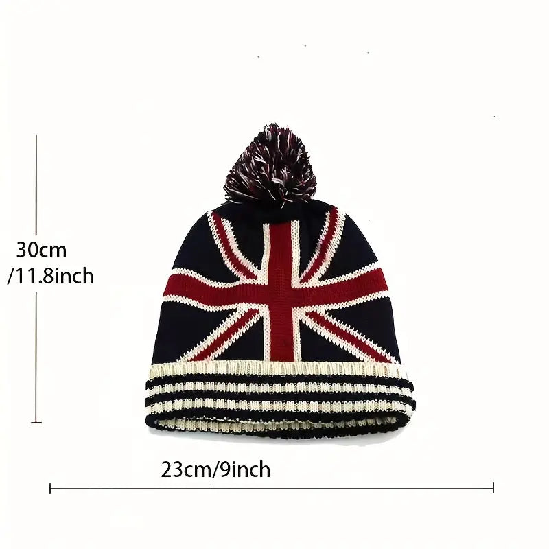 UK Union Jack Kinitted Pom Pom Beanie Hat